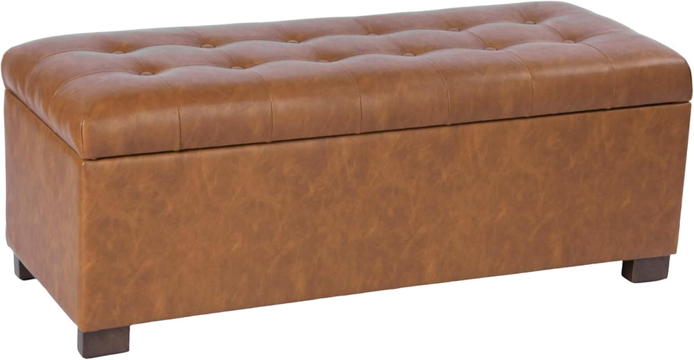 HomePop 46" Tufted Storage Bench - Vintage Saddle Brown