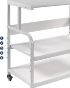 Printer Stand, 32.3" x 18.9" x 32.1" Extra Large Printer Table with Adjustable Storage Shelf, 3 Tier Rolling Printer Cart with Industrial Wheels for Home Office, White