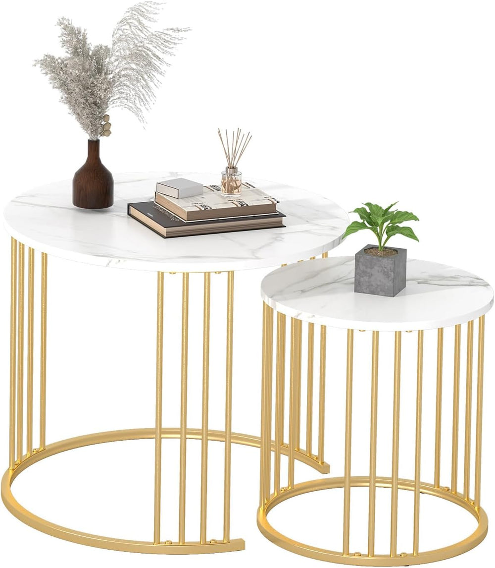 Nesting Coffee Table Set of 2, Round Table, Morden End Side Table Night Stand...