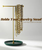 VROOMIUM Necklace Holder Stand - 6in Ceramic Base X 1ft Height, Aesthetic Decor for Bedroom, Jewelry Organizer for Necklace, Bracelets, Rings, Exhibidor de Collares- Elegant Green
