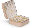 VLANDO Small Travel Jewelry Box Organizer Display Case for Girls Women Gift Rings Earrings Necklaces Storage, Latte