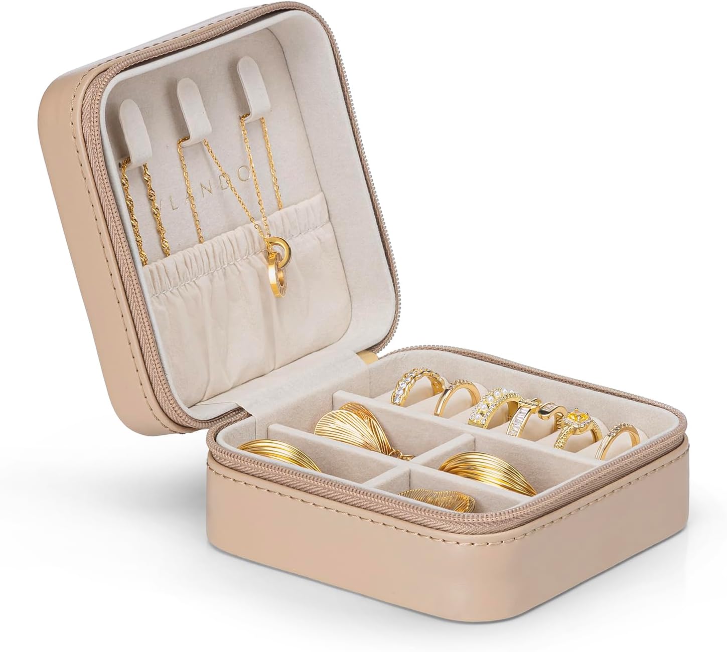 VLANDO Small Travel Jewelry Box Organizer Display Case for Girls Women Gift Rings Earrings Necklaces Storage, Latte