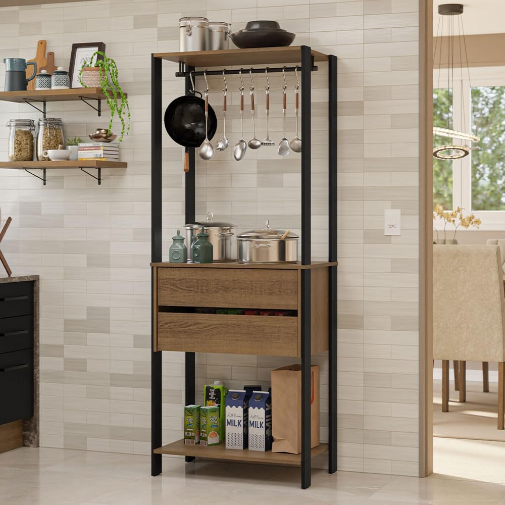 Madesa Kitchen Pantry Storage Rack 27" L with 2 Drawers and Hanging Spac...