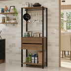 Madesa Kitchen Pantry Storage Rack 27" L with 2 Drawers and Hanging Space Multiuse Cabinet - Black/Brown