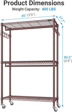 VIPEK R2 Plus Rolling Clothes Rack for Hanging Clothes Heavy Duty Clothing Rack 3 Tiers Adjustable Metal Wire Shelving Garment Racks with Side Hooks, Closet Organizers and Storage Wardrobe, Bronze