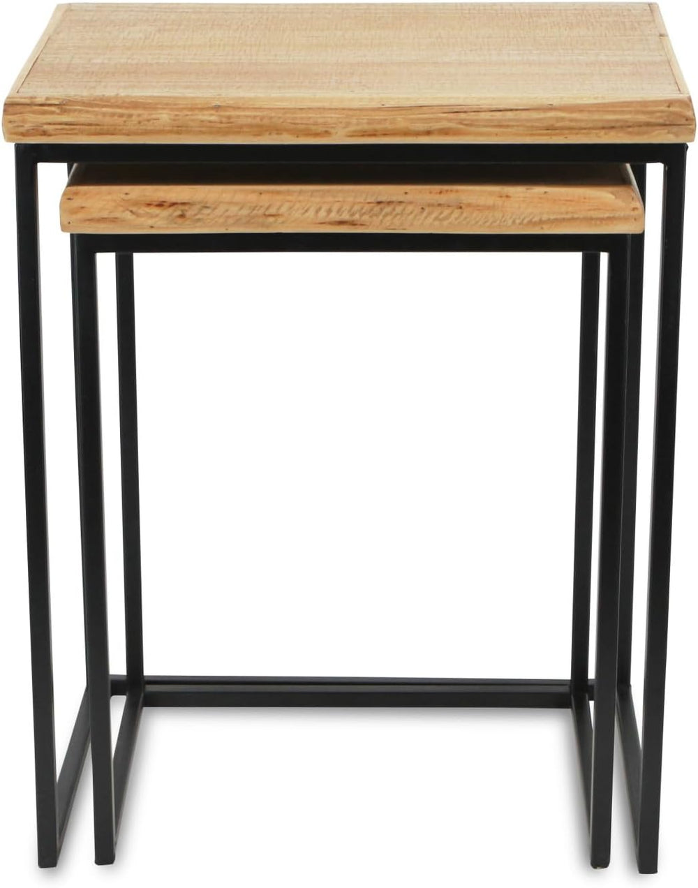 HomeRoots Set of Two 25" Black and Brown Solid Wood Nested Tables