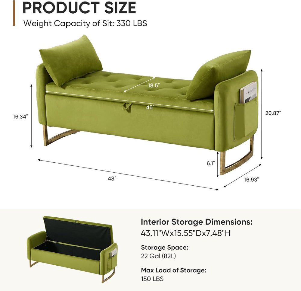 48" End of Bed Bench, Modern Storage Benches with Button-Tufted, Velvet ...