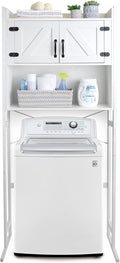 Over The Washer or Over The Toilet Storage Cabinet w/Height Adjustable Shelf Laundry Room/Bathroom Organizer Rack, 2-Door Freestanding Rack Space Saver, White