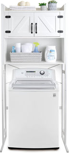 Over The Washer or Over The Toilet Storage Cabinet w/Height Adjustable Shelf Laundry Room/Bathroom Organizer Rack, 2-Door Freestanding Rack Space Saver, White