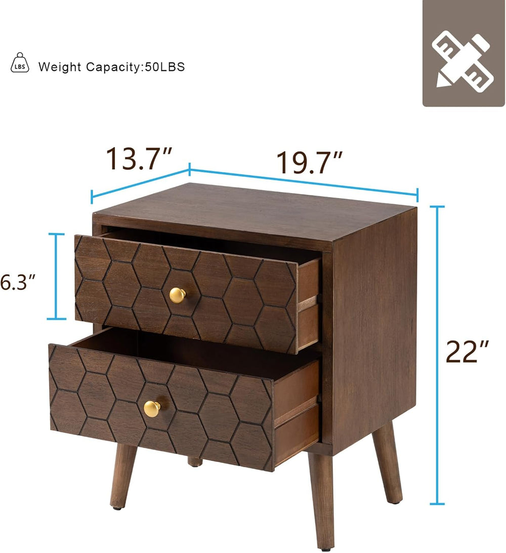 HOMPUS Wood Nightstand Set of 2, Modern Nightstand with Drawers Set 2 w Honey...
