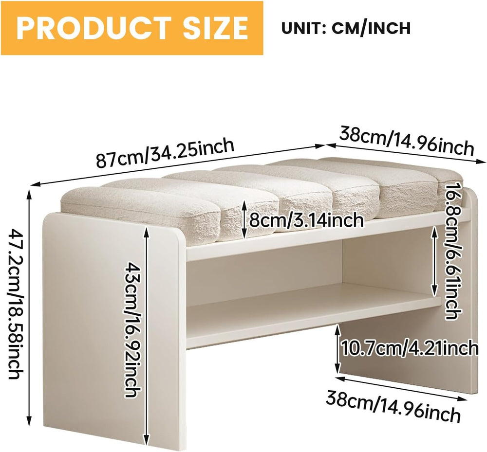 Modern Shoe Bench with Storage, Shoe Rack with Cushion Upholstered Fabric Sho...