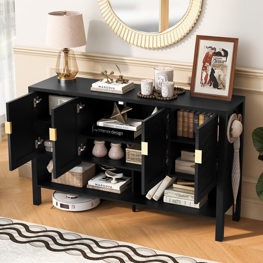 U_STYLE 55.1''Storage Sideboard with 4-Doors,Multi Functional Buffet ...