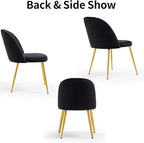 Velvet Dining Chairs Set of 2, Upholstered Mid Century Modern Dining Chairs, Armless Accent Chair with Metal Gold Legs for Living Room, Kitchen, Dining Room, Black