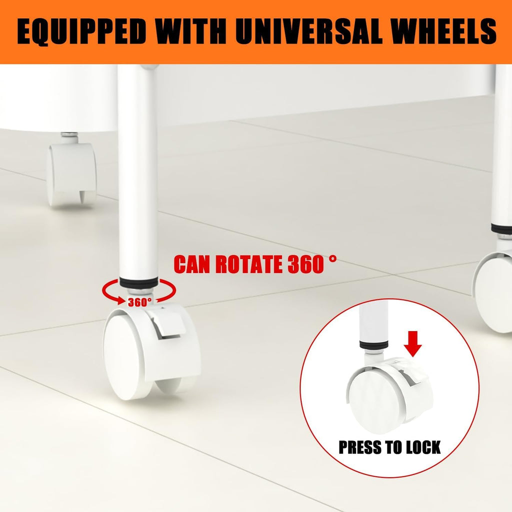 3-Tier Metal Utility Rolling Cart, Multi-Functional Storage Trolley for Office, Living Room, Kitchen, Movable Storage Organizer with Wheels, White