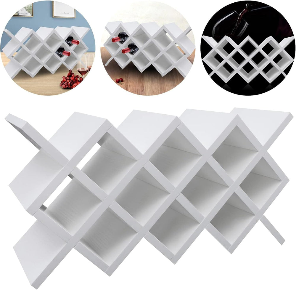 White Wine Racks Countertop for 10 Bottles, Wooden Wine Holder Freestanding W...