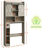 Vabches Over The Toilet Storage Cabinet, Farmhouse Storage Cabinet Over Toilet with Sliding Door& Toilet Paper Holder Stand，Home Space-Saving Toilet Rack, for Bathroom, Restroom, Laundry