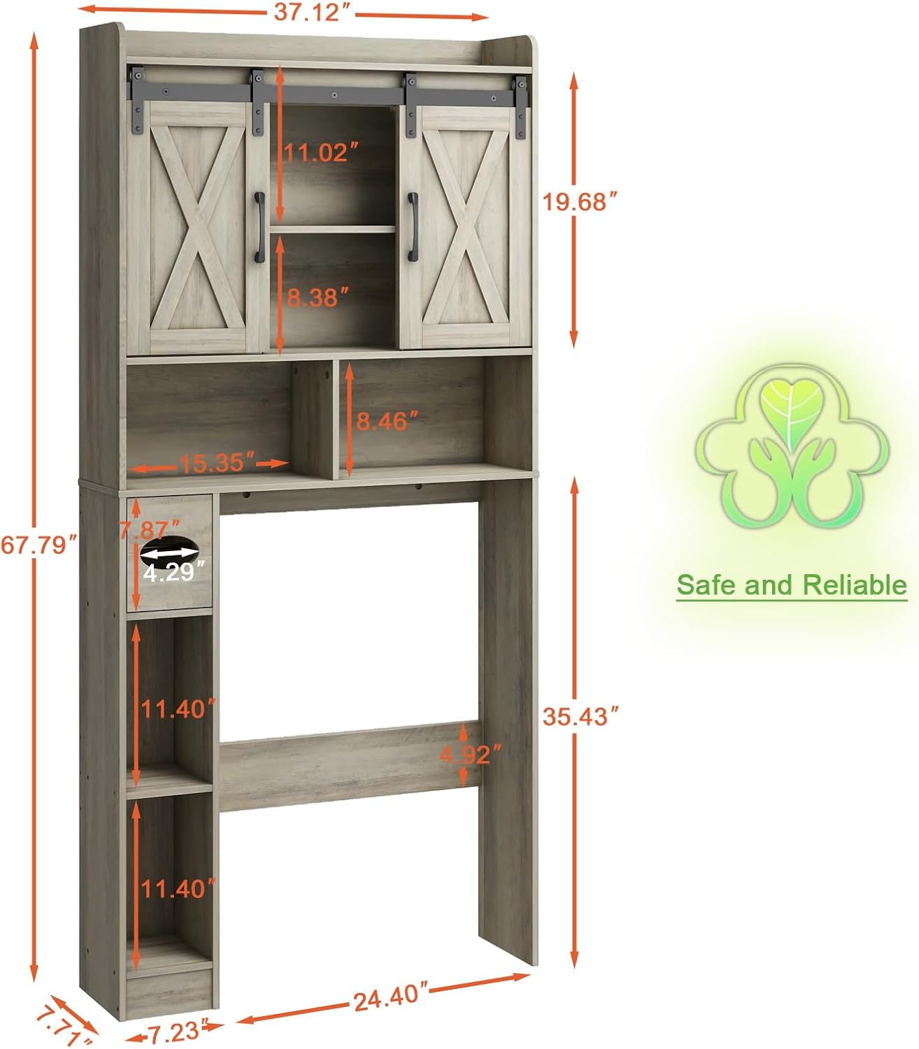Vabches Over The Toilet Storage Cabinet, Farmhouse Storage Cabinet Over Toilet with Sliding Door& Toilet Paper Holder Stand，Home Space-Saving Toilet Rack, for Bathroom, Restroom, Laundry