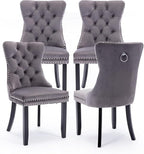 Velvet Upholstered Dining Chairs Set of 4, Modern Style Kitchen Side Chairs with Nailhead Trim and Wood Legs,Metal Pulling Ring for Dining Room Living Room(Grey,Set of 4)
