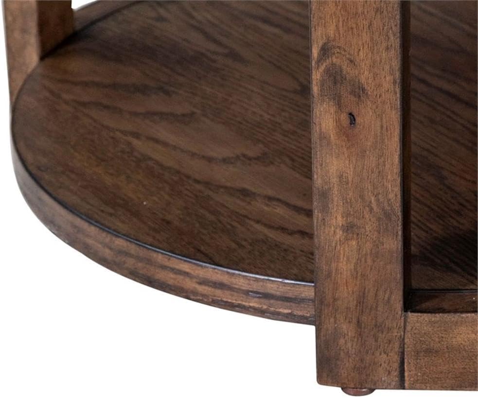 Pemberly Row 3 Piece Round Cocktail and End Table Set, Brown Oak Finish, Rubb...