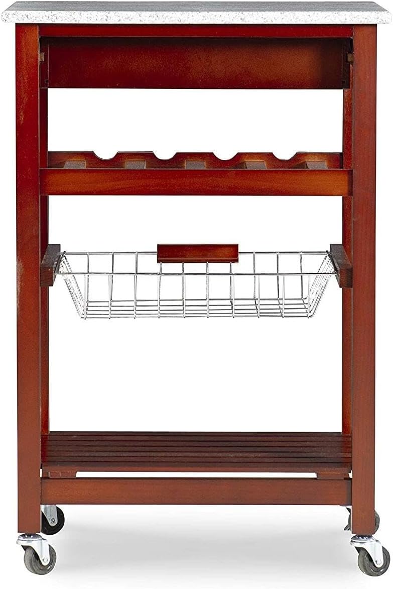 HomeStock Kitchen Island Cart with Granite Top - Rolling Kitchen Island Modern Kitchen Storage, Elegant Wooden Cart