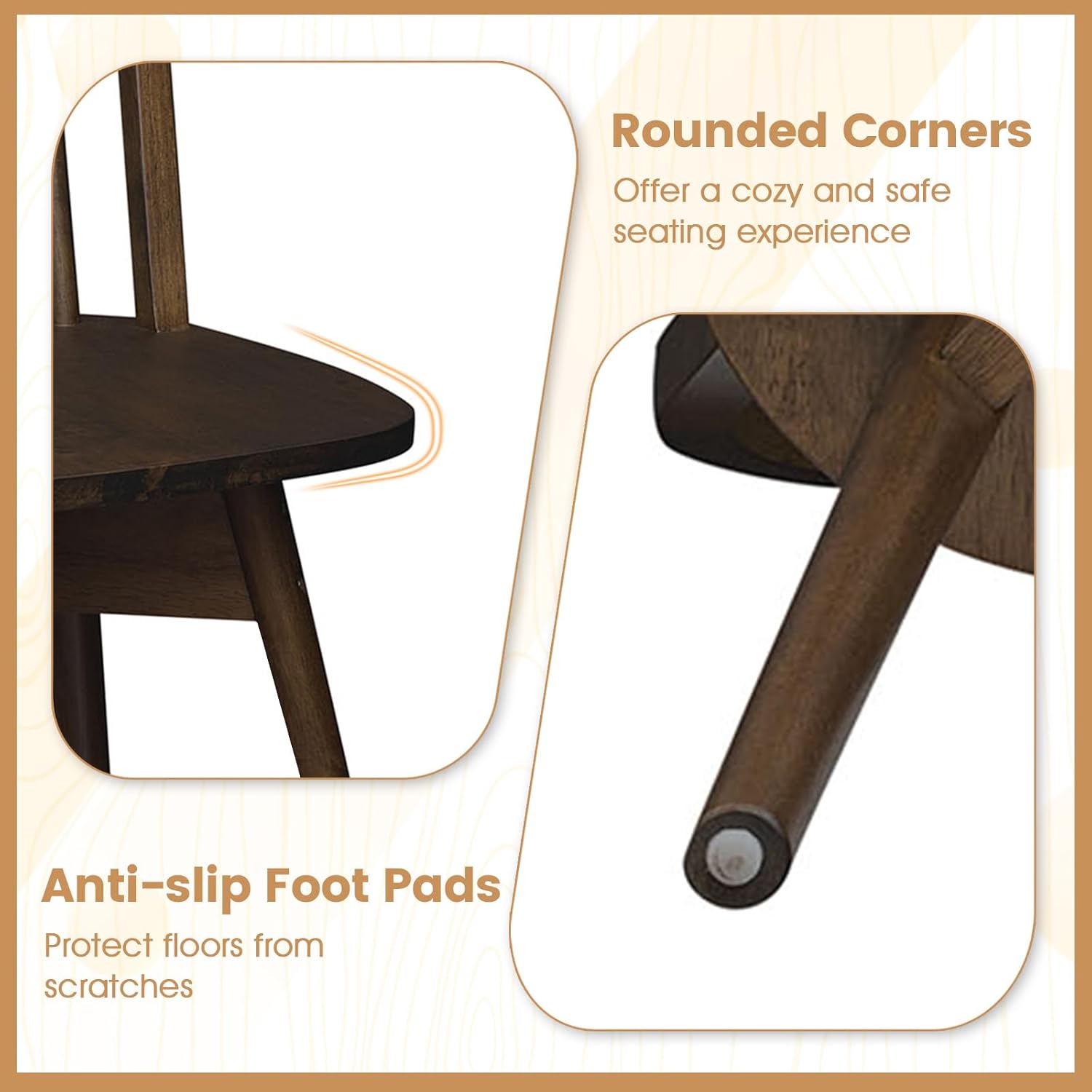 Giantex Windsor Dining Chairs Set of 2, Farmhouse Swivel Kitchen Chairs with Spindle Back, Solid Rubber Wood Frame, Mid Century Armless Dining Room Chairs for Home Kitchen Restaurant, Walnut