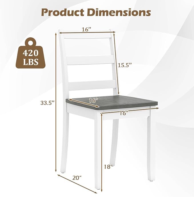 COSTWAY Wooden Dining Chairs Set of 4, Mid-Century Modern Armless Kitchen Side Chairs with Curved Backrest and Rubber Wood Legs for Home Dining Room, Kitchen, Restaurant (White&Grey)