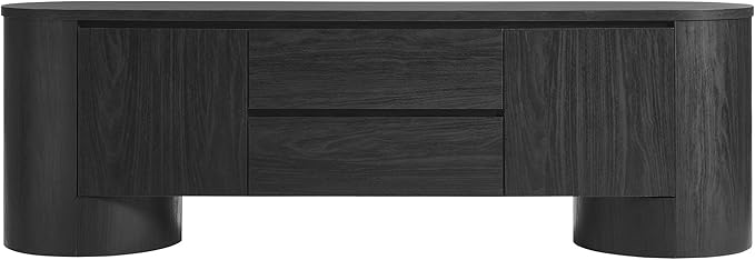 Modway Duval 71 Inch Oval TV Stand in Black – Low Profile Mid Century Modern Media Cabinet - Living Room Entertainment Center with Storage