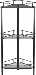 3 Tier Floor Standing Corner Shower Caddy Organizer Shelf with Hooks, Bathroom Shelves Stand Rack, Black