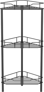 3 Tier Floor Standing Corner Shower Caddy Organizer Shelf with Hooks, Bathroom Shelves Stand Rack, Black