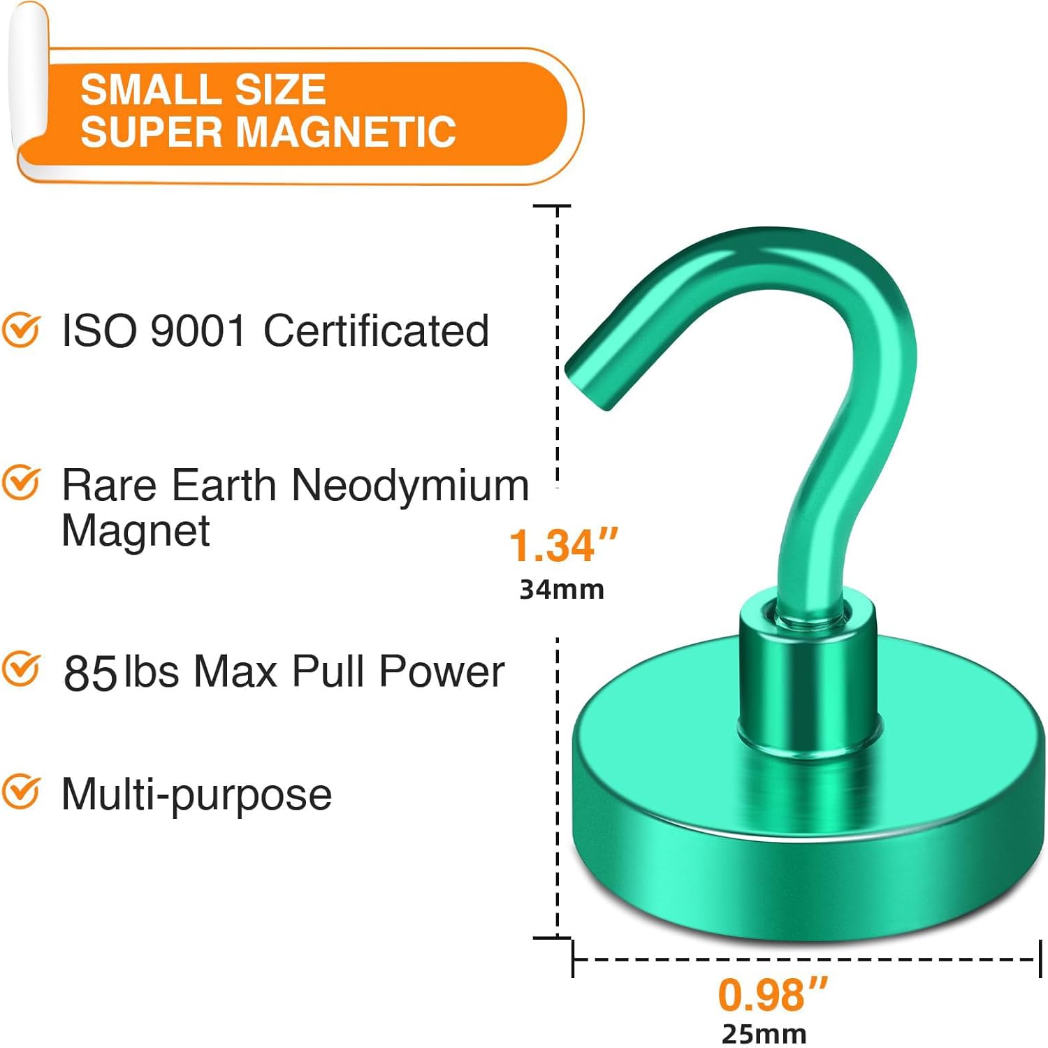 MIKEDE Strong Magnetic Hooks, 120Lbs Heavy Duty Magnetic Hooks for Cruise, Neodymium Earth Magnets with Hooks for Hanging, Super Metal Industrial Magnets for Grill, Storage (Green,10 Pack)
