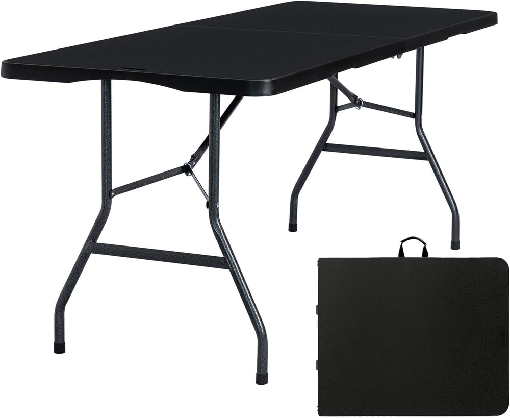 Folding Table 6ft, Heavy Duty Portable Utility Table with Handle, Black | Fol...