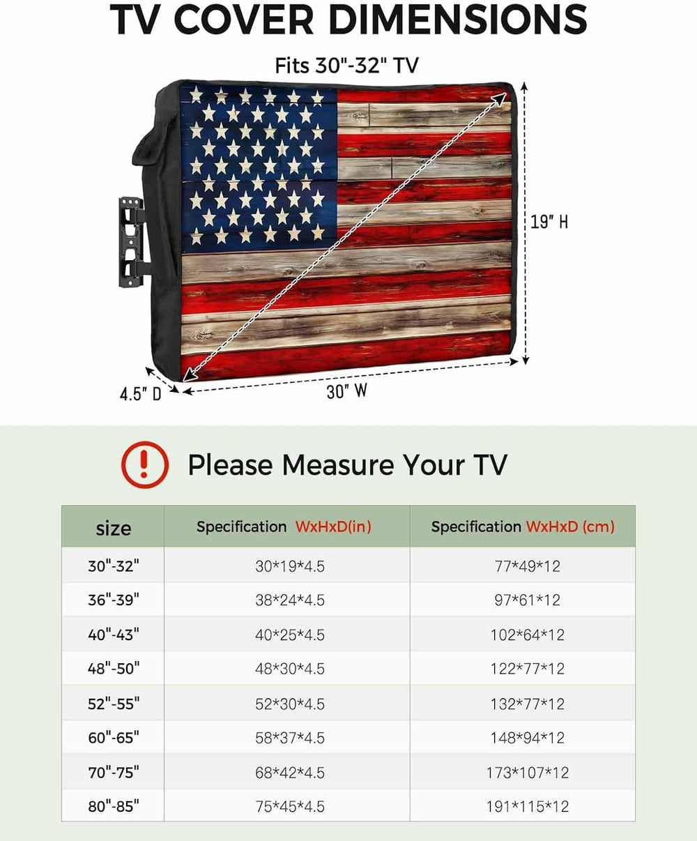 American Flag Outdoor TV Cover 60 to 65 Inches Weatherproof & Waterproof