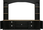 Farmhouse Arched Entertainment Center Wall Unit with Bookshelf, Large TV Stand with Wood Grain for TVs Up to 70", 91inch Media Console with Adjustable Shelves for Living Room (Black/F1)