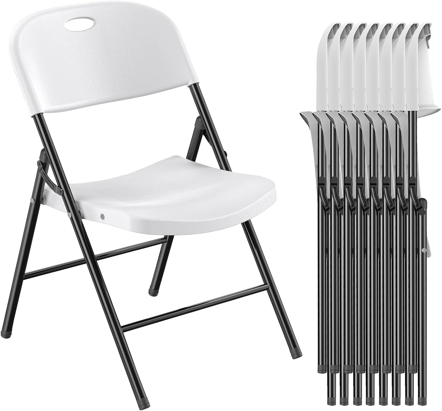 Nazhura 350 Weight Limit Heavy Duty Plastic Folding Chair with Reinfoced Steel Frame for Indoor and Outdoor, Wedding, Party, Restaurant, Meeting Room, Patio and Garden (8, White)