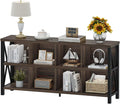 8 Cube Storage Organizer Bookshelf, 62 Inch Rustic Wood Horizontal Bookcase, Farmhouse Cube Long Book Shelf, TV Console Stand for Living Room (Dark Walnut)
