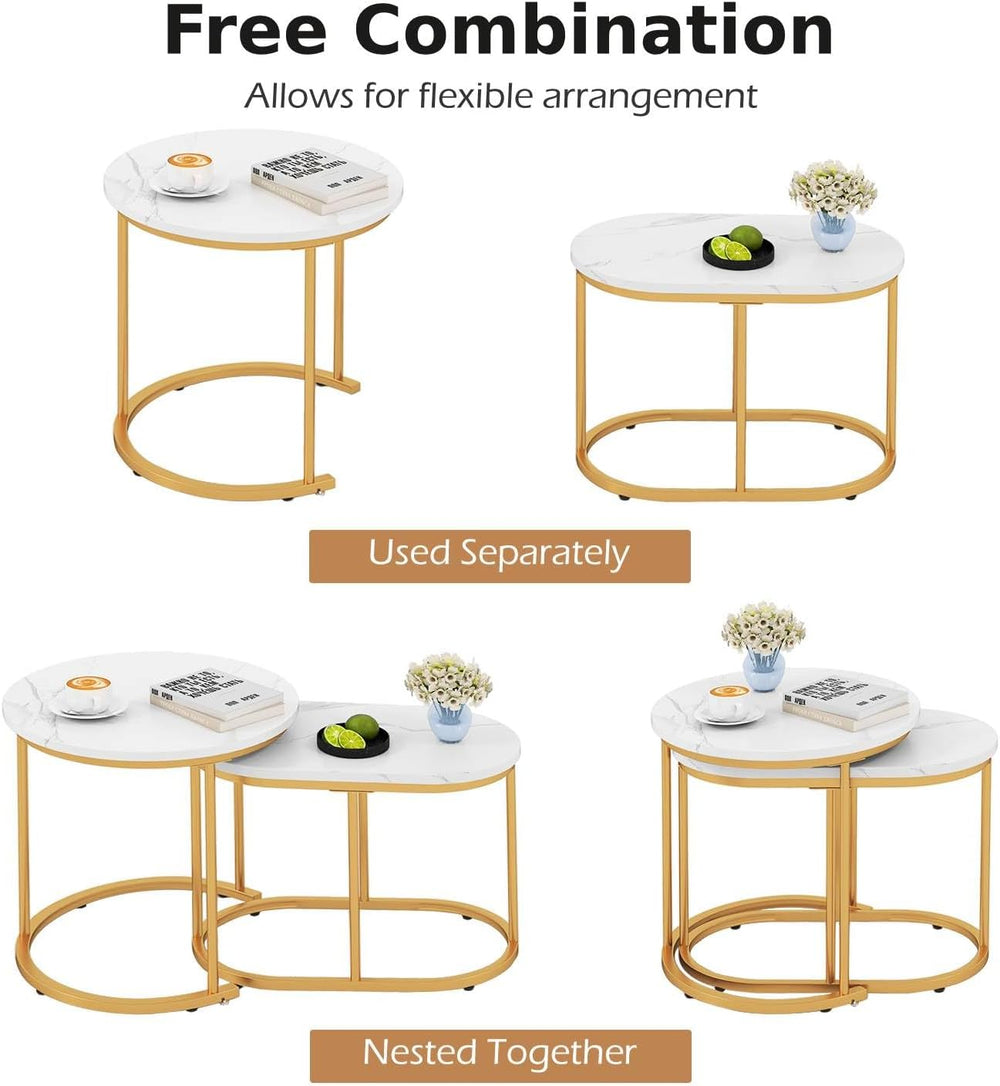 Multigot Nesting Tables Set of 2, Stacking End Side Table, Marble Accent Snac...