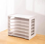 Extra Large A3 Paper Storage Unit, 11x17 Paper Organizer, Tiered Stationery Storage Rack PVC with 7 Compartments, Desk Organizer for Office and School Supplies