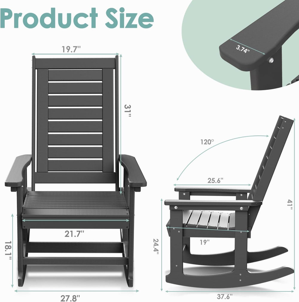 IVY&LANE Outdoor Rocking Chairs Set of 2 | Porch-Rockers | Grey | HDPE Pl...