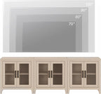 WAMPAT Farmhouse TV Stand for TVs up to 85”, Rustic Wood Entertainment Center with Adjustable Shelf, Glass Doors & Storage, Media Console Cabinet for Living-Room, Bedroom, Beige