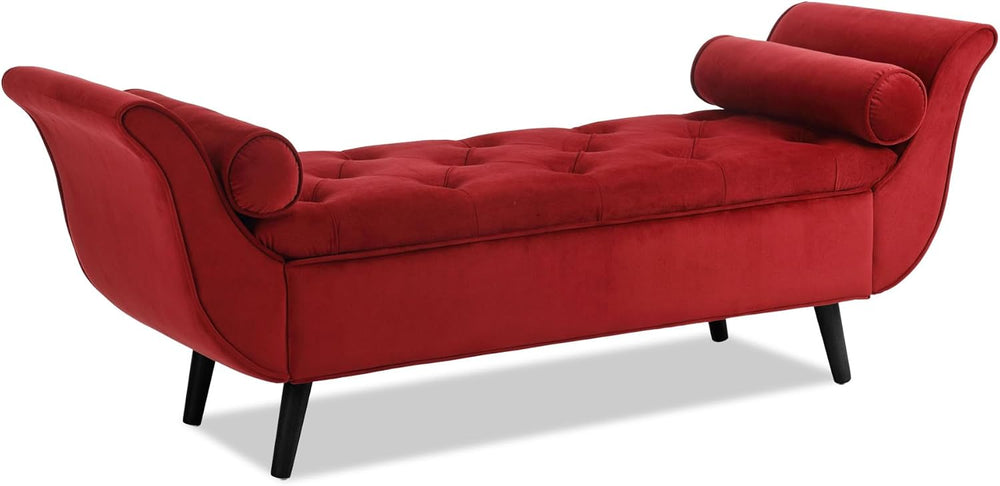 65" Storage Benches Velvet End of Bed Bench Storage Ottoman with Button-...