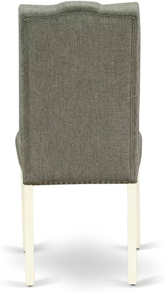 East West Furniture V097EL207-9 9 Piece Kitchen Table Set Includes a Rectangle Dining Table with V-Legs and 8 Gray Linen Fabric Parson Dining Chairs, 40x72 Inch, Multi-Color