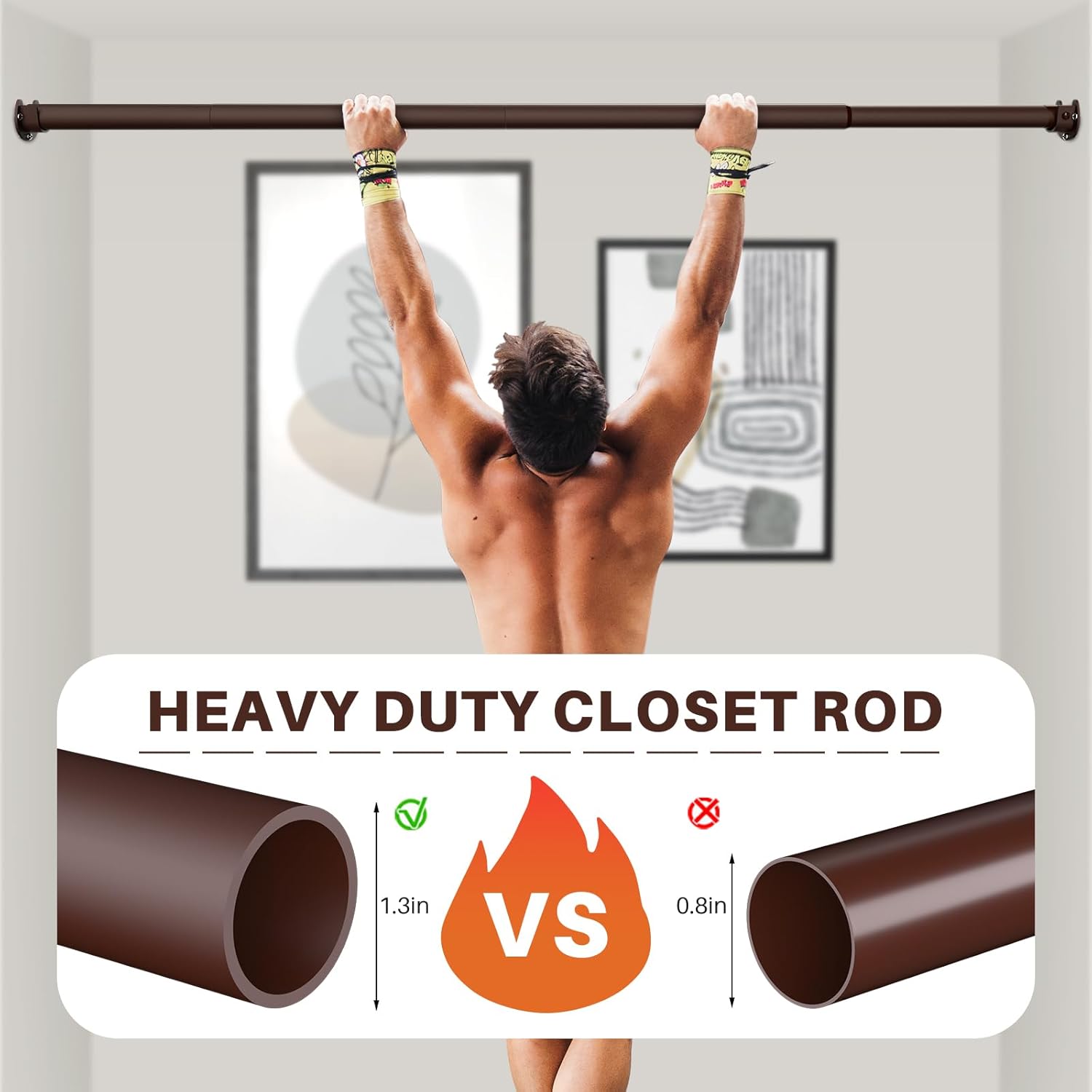 Closet Rod - Closet Rods for Hanging Clothes, 17 to 82 inch Adjustable Closet Hanging Rod, Heavy Duty Clothes Rod Clothing Bar, Closet Poles for Hanging Clothes for Wardrobes, Shower Curtain