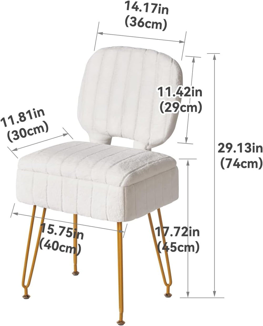 IBUYKE Vanity Stool with Storage, Folding Back Makeup Chair, White WBD030W | ...