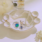 Ceramic Jewelry Tray, Exquisite Handmade Initial Ring Dish with Double Bow Design, Perfect for Organizing Rings Earrings Necklaces Keys, Gifts for Women on Birthday Mother's Day Christmas