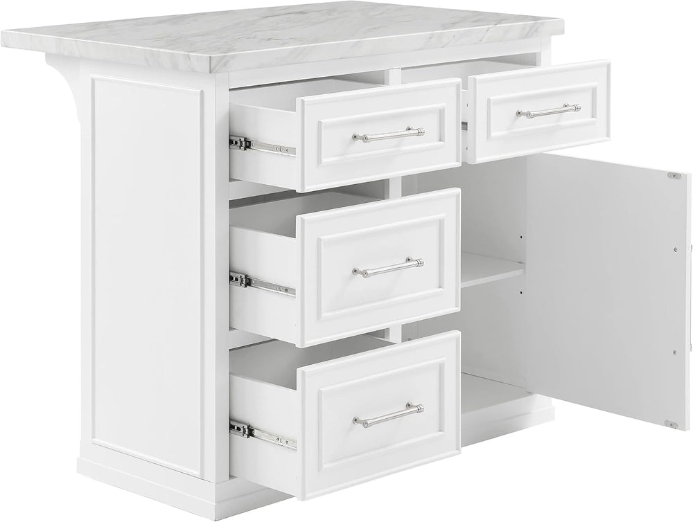 Crosley Furniture Cutler Faux Marble Top Kitchen Island with Storage, Breakfa...