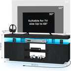 HOMMPA LED TV Stand for 65/60/55 inch TV Modern Entertainment Center with Power Outlets, Gaming TV Consoles with Storage Media Table with LED Lights Game Cabinet for Living Room Black