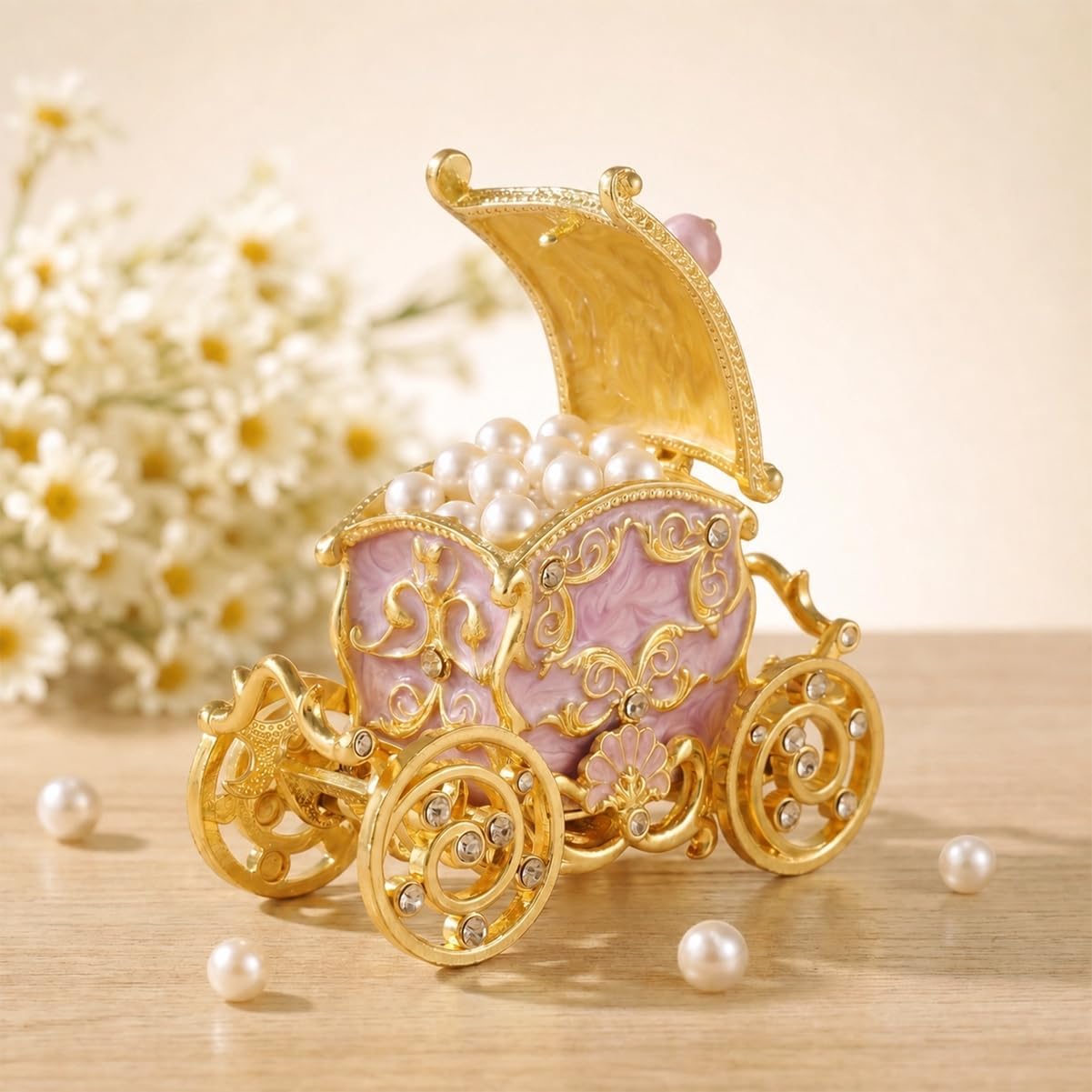 Retro Carriage Jewelry Trinket Box Enamel Ring Hold Boxes Hand-Painted Vintage Ornaments Craft Gift for Women Girls (Purple)