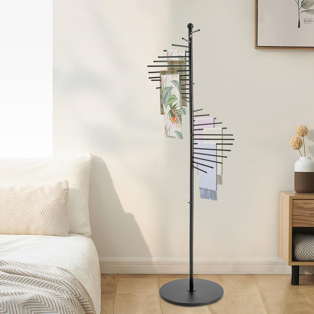 Spiral Scarf Display Stand, Freestanding Hijab Organizer with Multiple Rods, Metal Scarf Rack for Clothing Store Home, Black