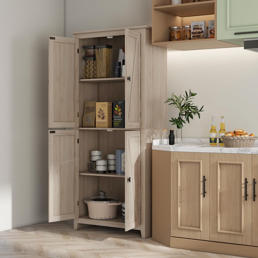 72" Freestanding 4-Door Kitchen Pantry, Storage Cabinet Organizer with 4...