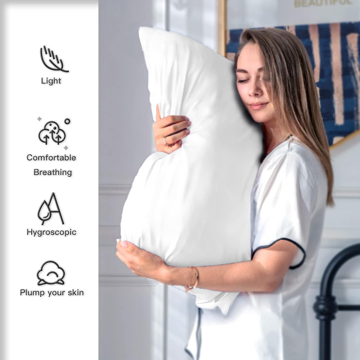 Silk Pillowcase for Hair and Skin,Soft,Breathable and Sliky 100% Silk Pillowcases King Set of 2,Both Sides Natural Mulberry Silk Pillow Cases with Hidden Zipper(King Size 20"X 36",2pcs)